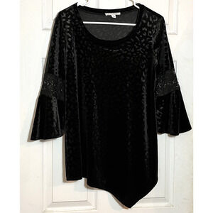 Black Velvet Burnout Top Lace cutouts Bell Sleeves Whimsigoth Asymmetric y2k Sm